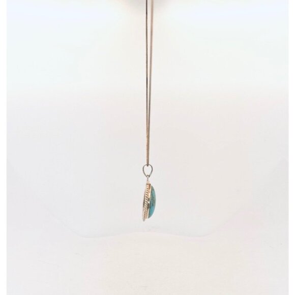 Vintage 925 Sterling Silver Turquoise Teardrop Pendant Necklace 20” Estate - Picture 2 of 10